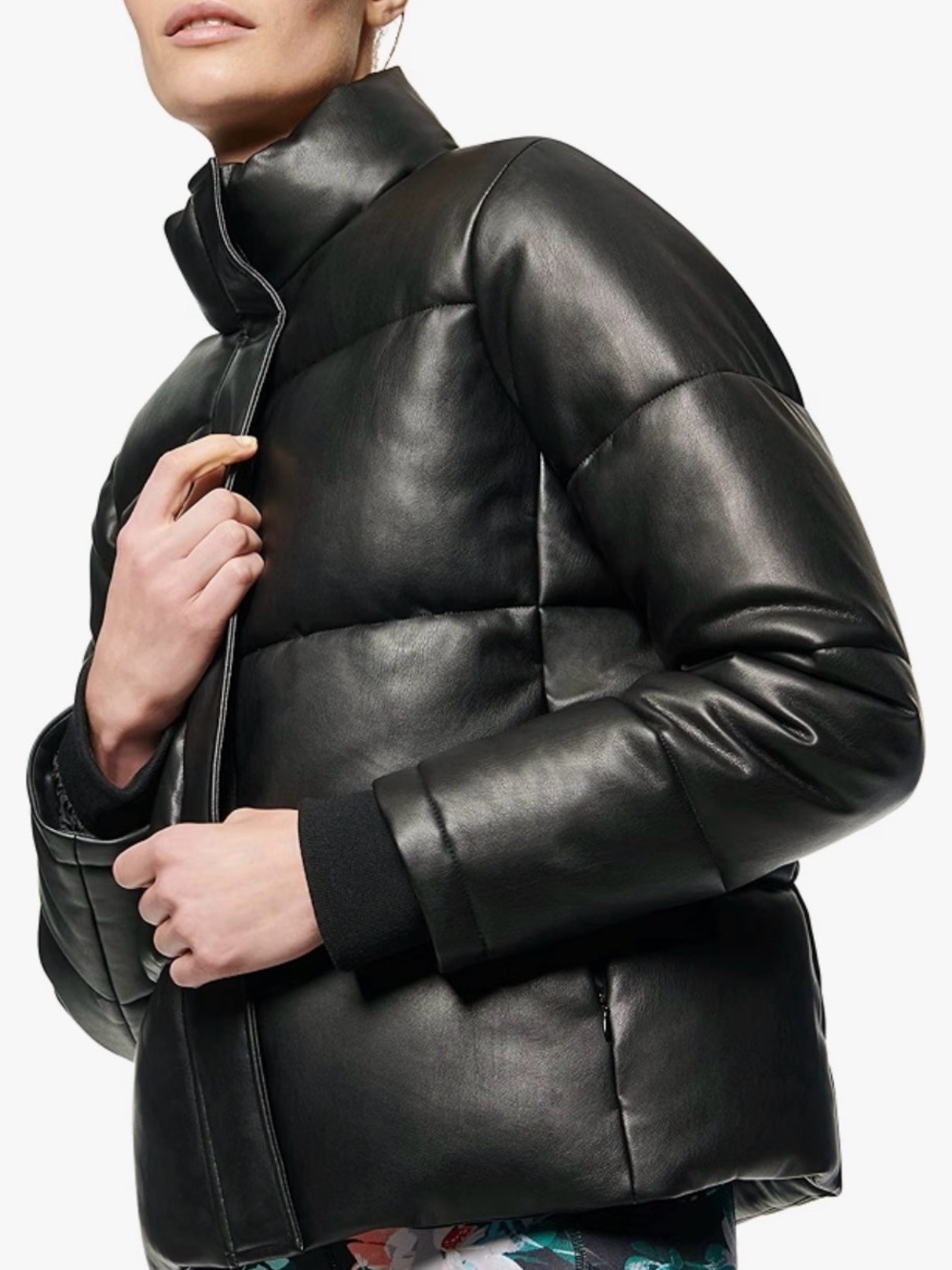 Black Quilted Faux-Leather Puffer Jacket by Andrew Mark